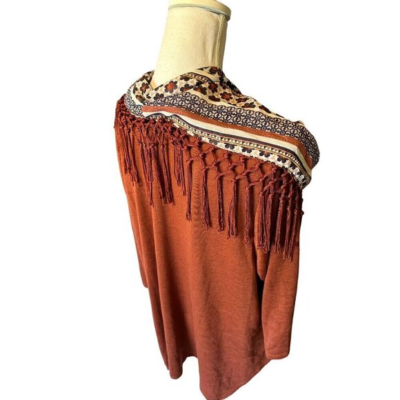 Style & Co Womens Plus Size 3X Rust Tunic Top Removable Fringe Scarf Stretch NEW - Picture 4 of 11